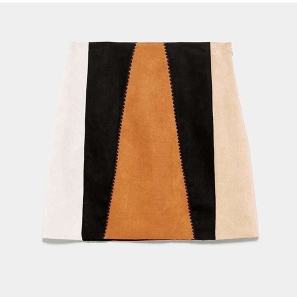 ZARA FAUX SUEDE CHECKED PATCHWORK MINI SKIRT BRAND NEW WITH TAGS SMALL - Picture 3 of 6
